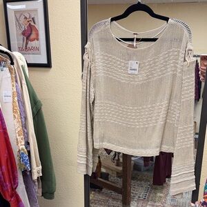 Free People Cream Open-Knit Lightweight Sweater